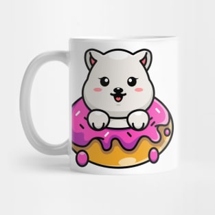 Cute baby polar bear with doughnut cartoon Mug